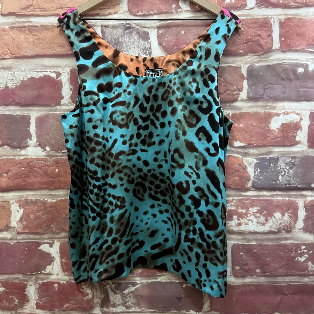 VTG Berek Top Womens XL Multicolor Animal Print Abstract 100% Silk Camisole Tank